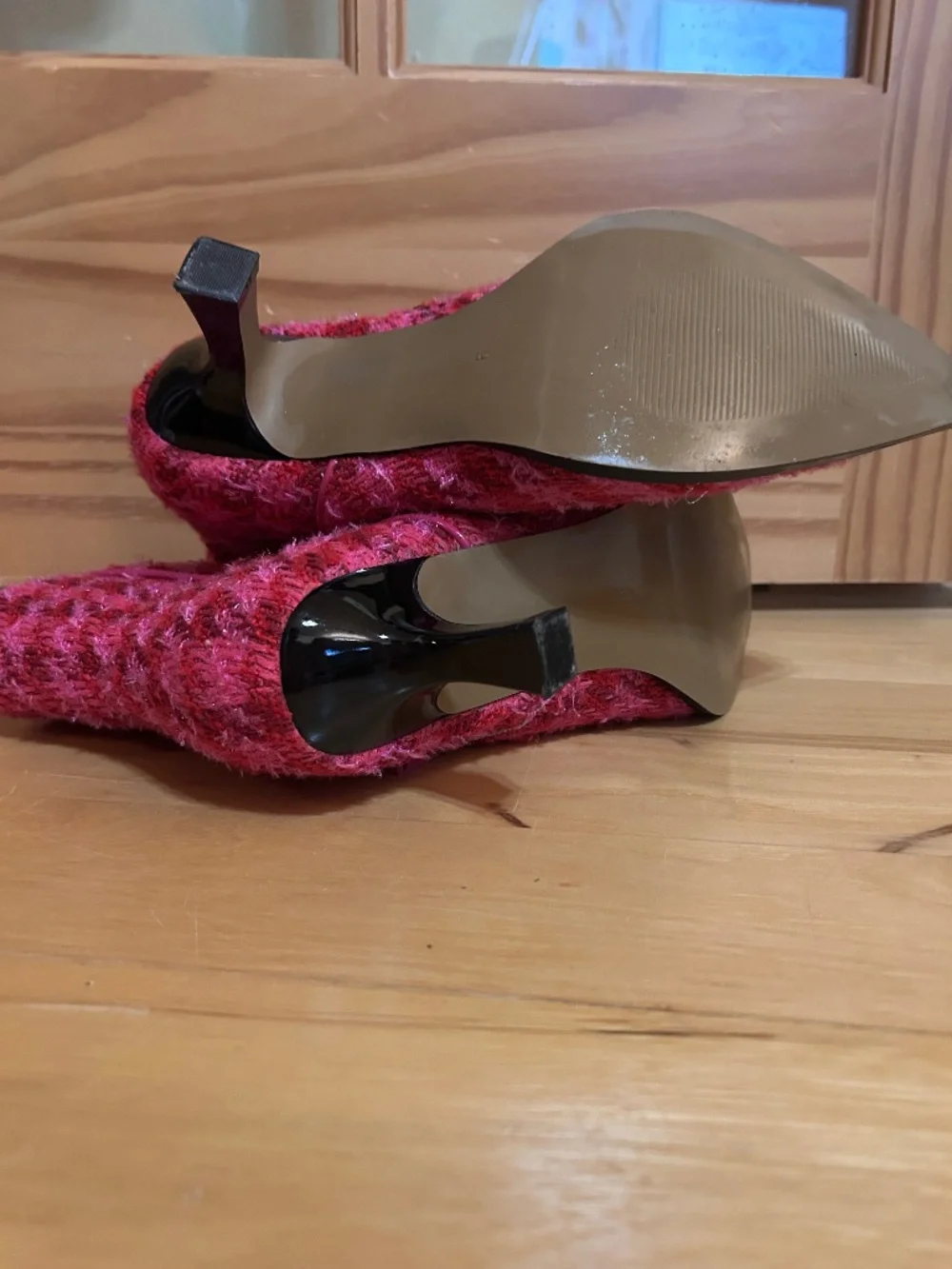 Betsey Johnson Pink Tweed Houndstooth Ankle Boots Size 8M